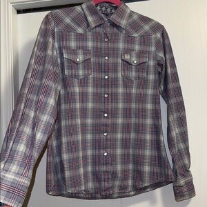 Cinch Women’s Button Down Western Shirt Blue & Pink Plaid SZ Small 💯 Cotton EUC